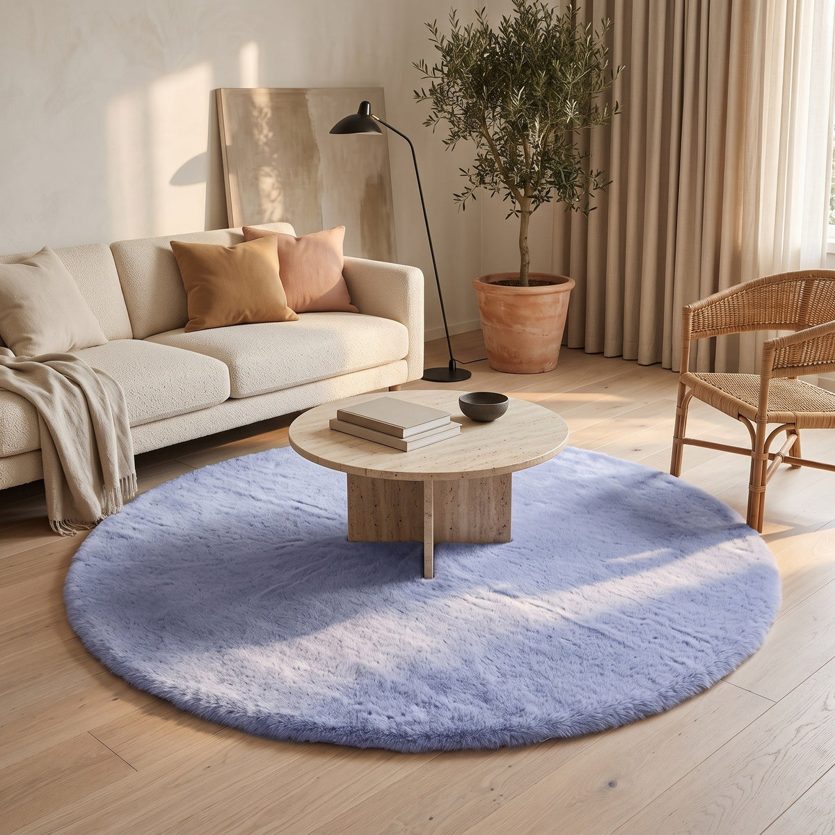 Tapis rond Nolvenis dans un salon