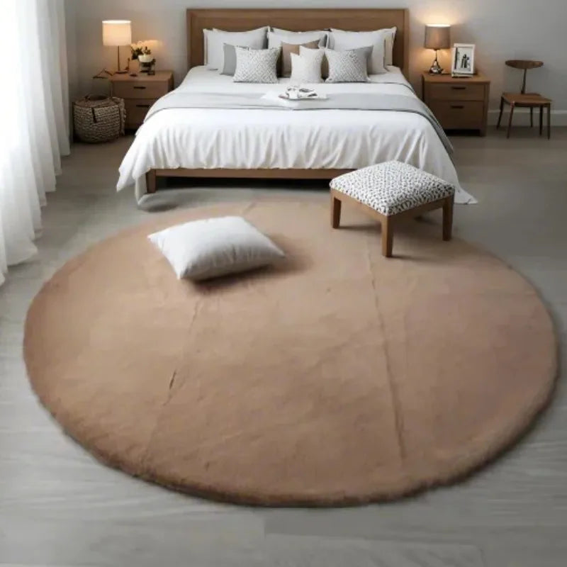 Tapis Rond Fourrure Gris