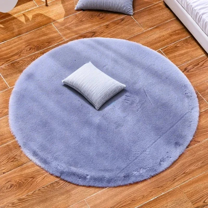 Tapis Rond Fourrure Gris Clair
