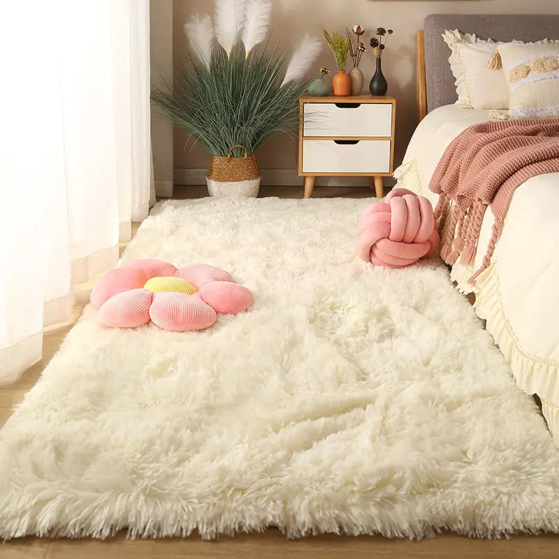 Tapis Poils Longs Blanc Crème