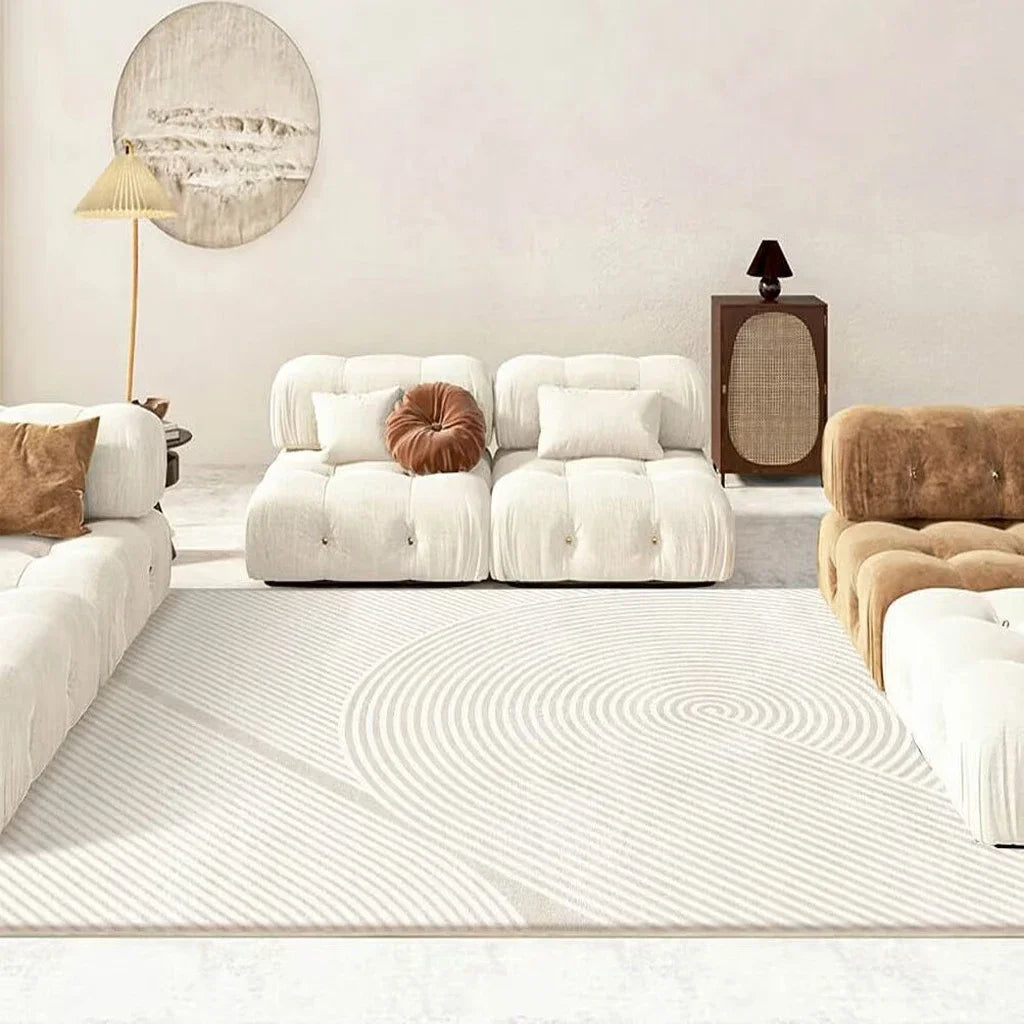 Tapis Minimaliste Blanc Beige Modèle 4