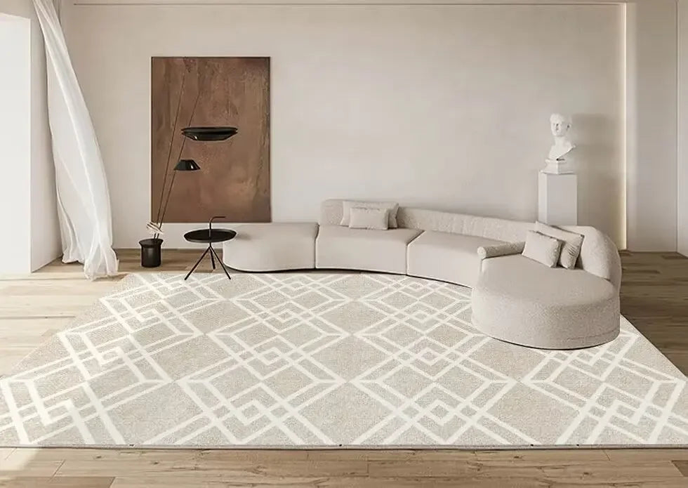 Tapis Minimaliste Blanc Beige Modèle 9