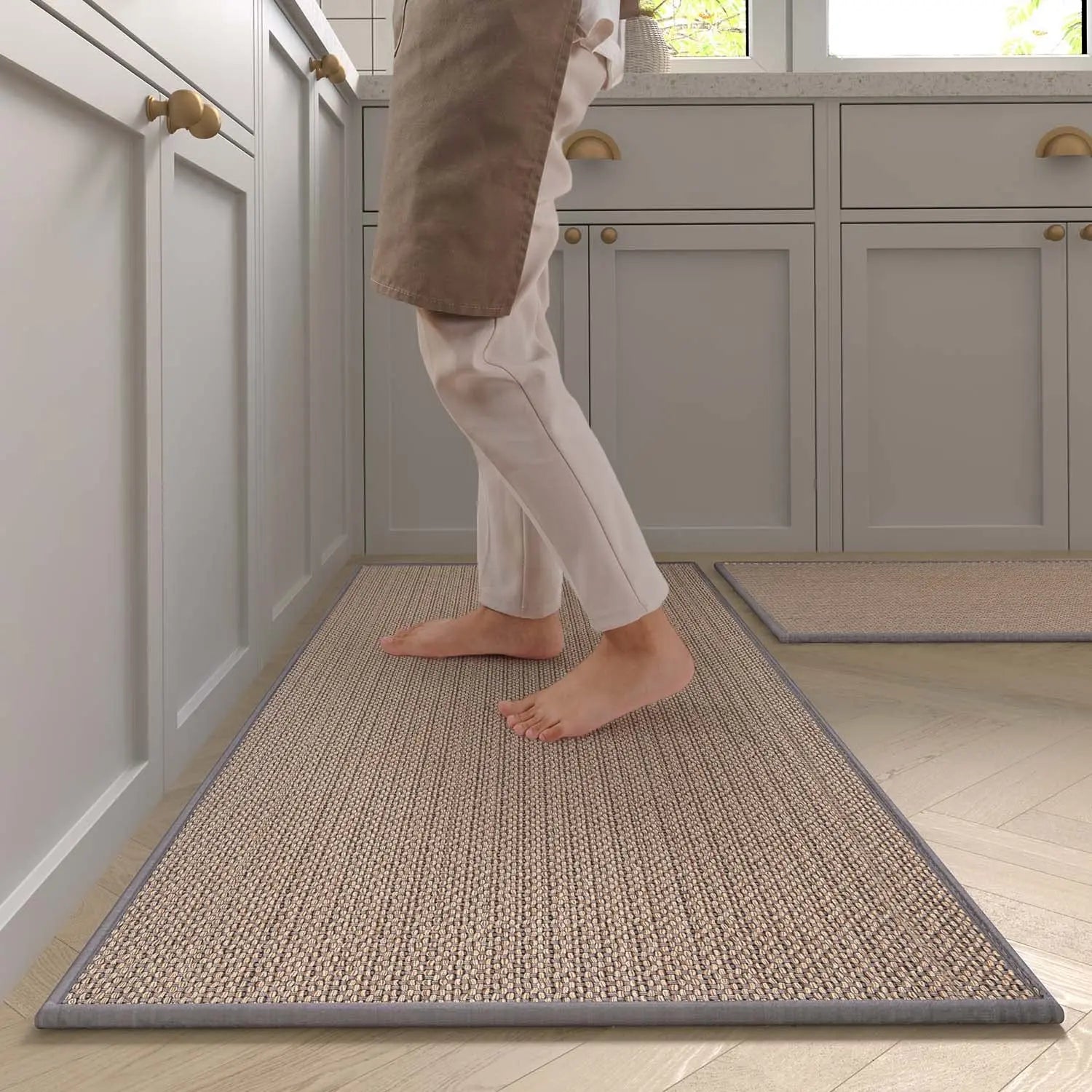 Tapis cuisine faux sisal tressé anti-dérapant luxe