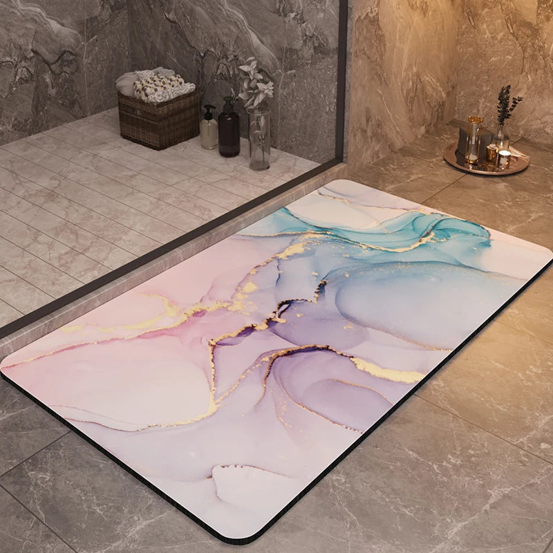 Tapis de Bain Terre de Diatomées - Marbre Rose Turquoise et Or