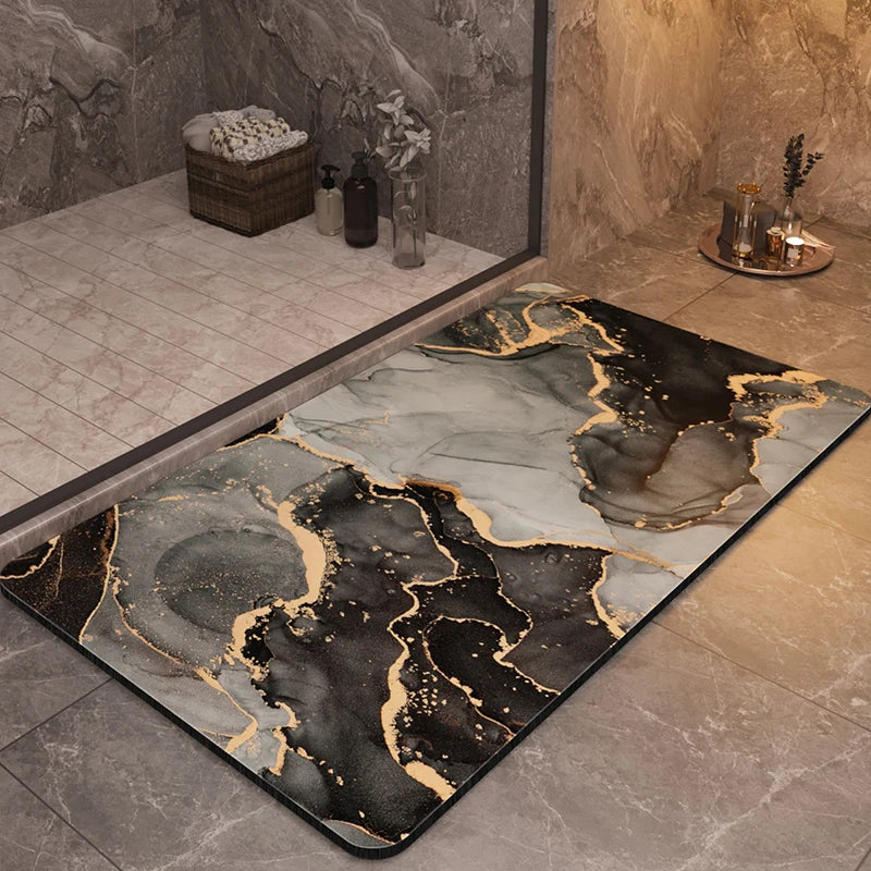 Tapis de Bain Terre de Diatomées - Marbre Noir et Or