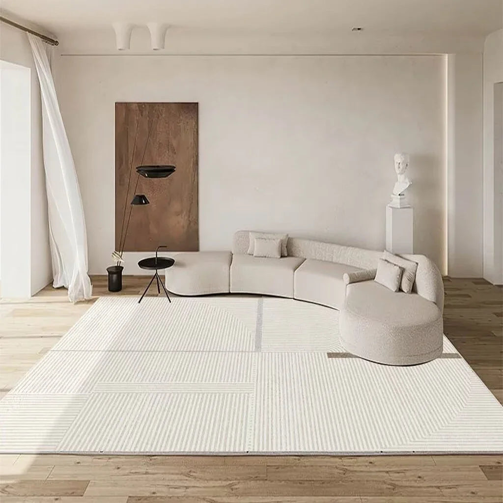 Tapis Minimaliste Blanc Beige Modèle 3