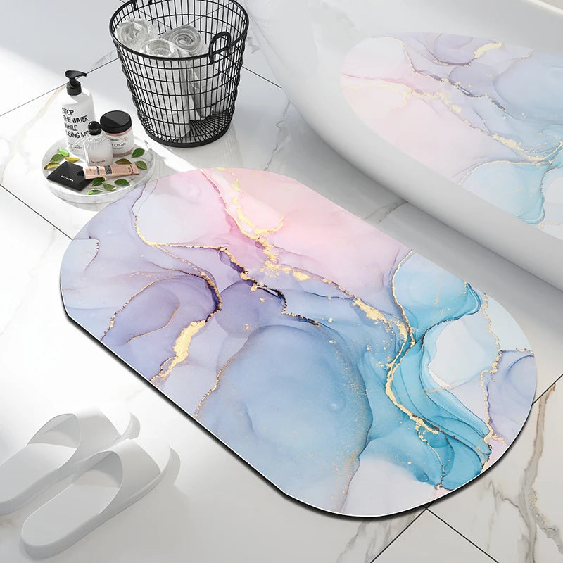 Tapis de Bain Marbre Nordique - Rose Pastel