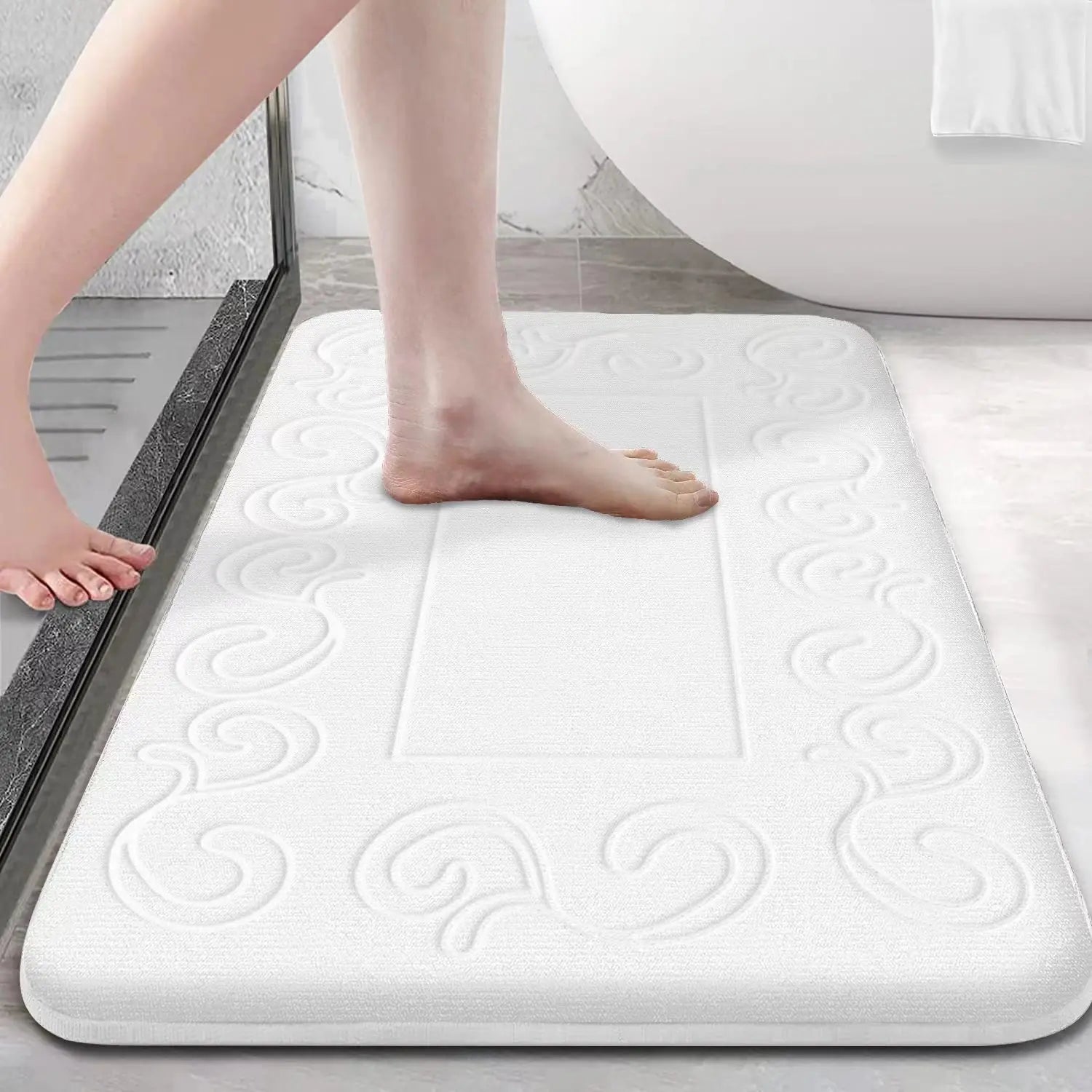 Tapis de Bain Antidérapant Absorbant - Blanc