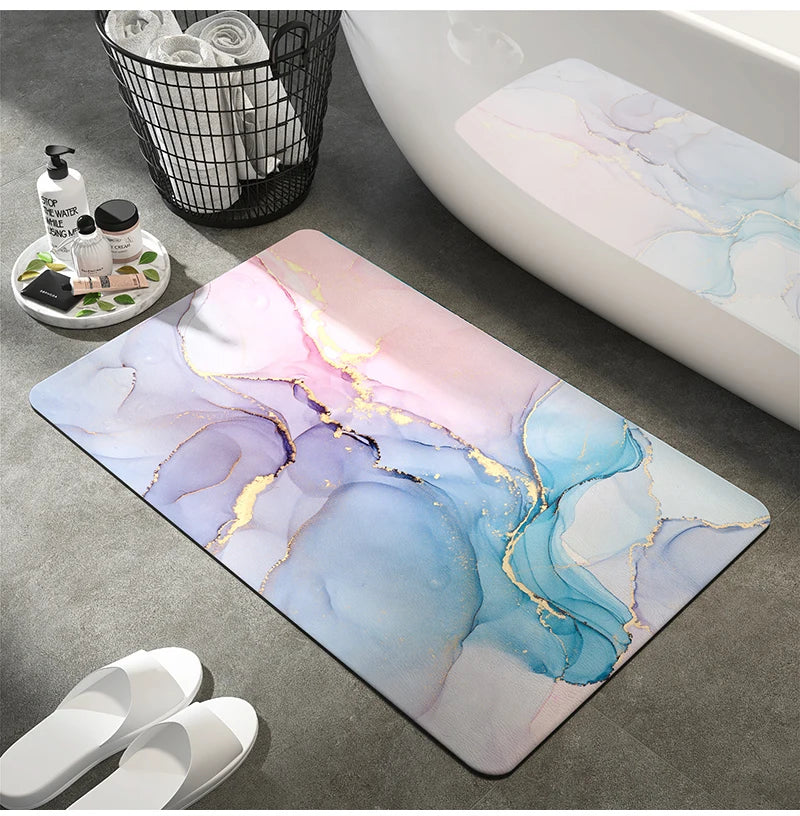Tapis de Bain Terre de Diatomées - Marbre Rose Turquoise et Or
