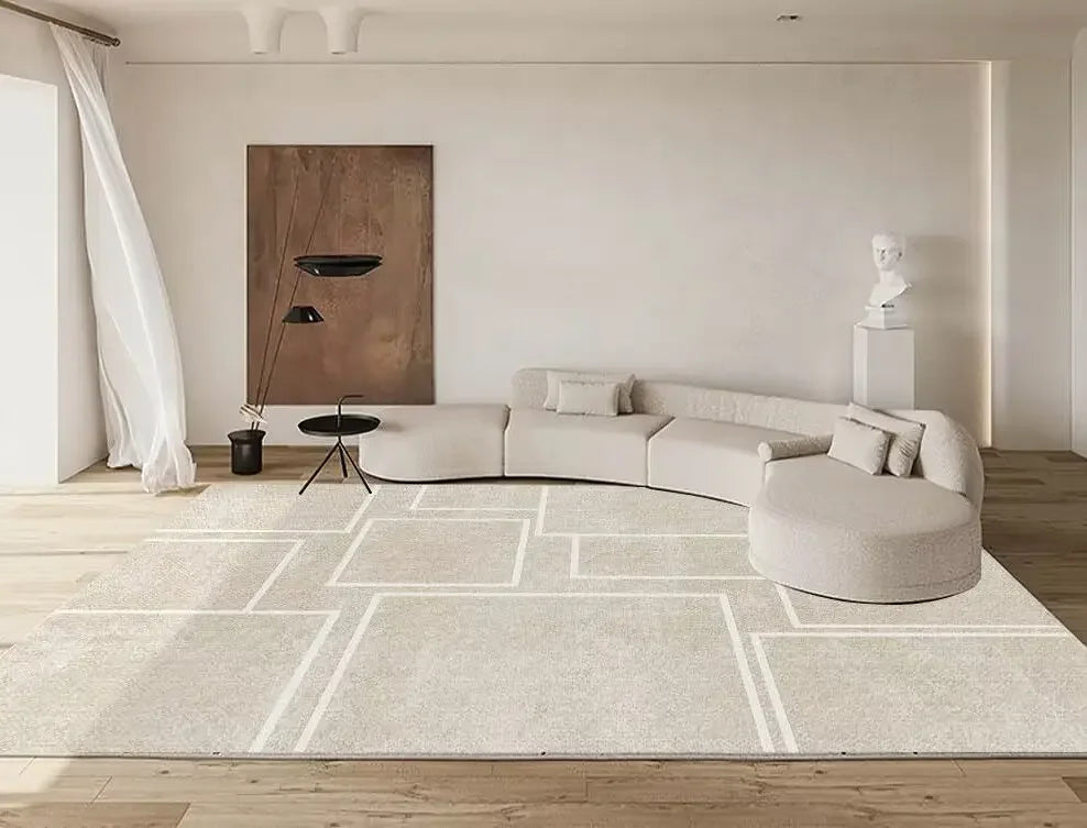 Tapis Minimaliste Blanc Beige Modèle 8