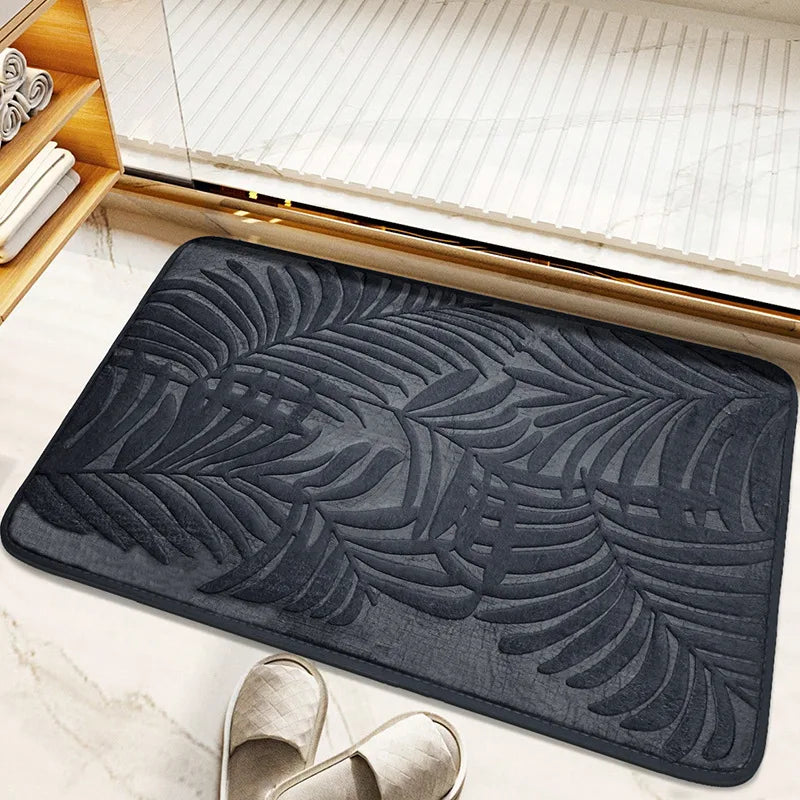 Polyester Soft Bathroom Mat with Embossed Leaves, Anti Slip and Absorbent Carpet, Suitable for Bathroom, Bedroom, Living Room