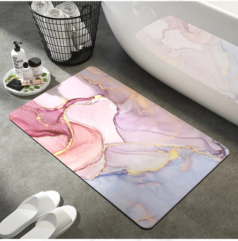 Tapis de Bain Terre de Diatomées - Marbre Rose Poudré et Or