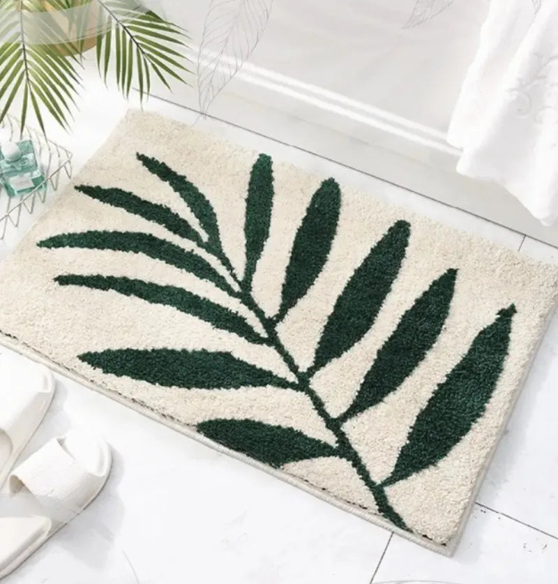 Tapis salle de bain feuille vert douceur luxe