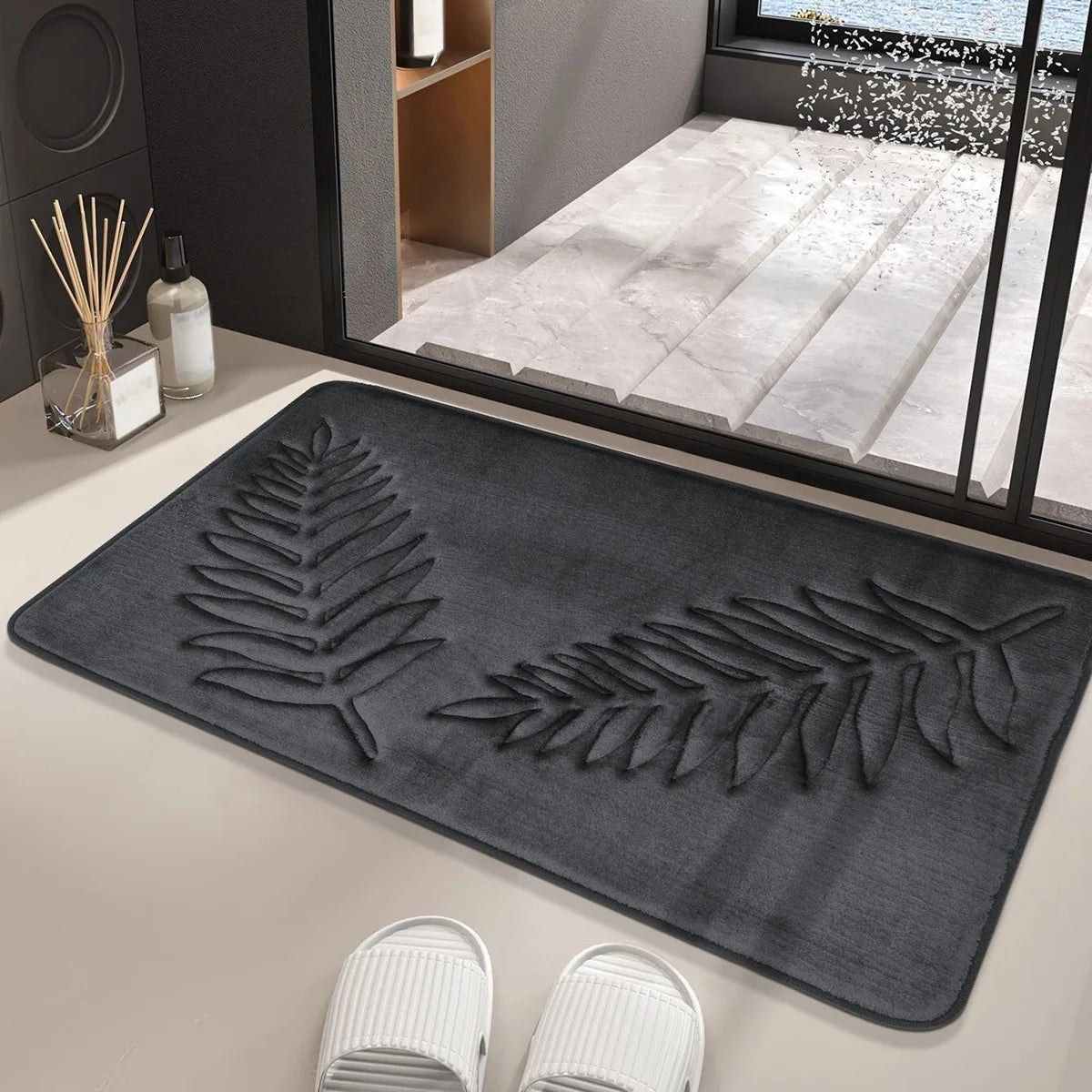 Polyester Soft Bathroom Mat with Embossed Leaves, Anti Slip and Absorbent Carpet, Suitable for Bathroom, Bedroom, Living Room