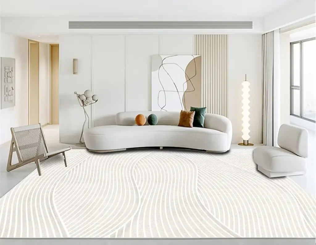 Tapis Minimaliste Blanc Beige Modèle 11
