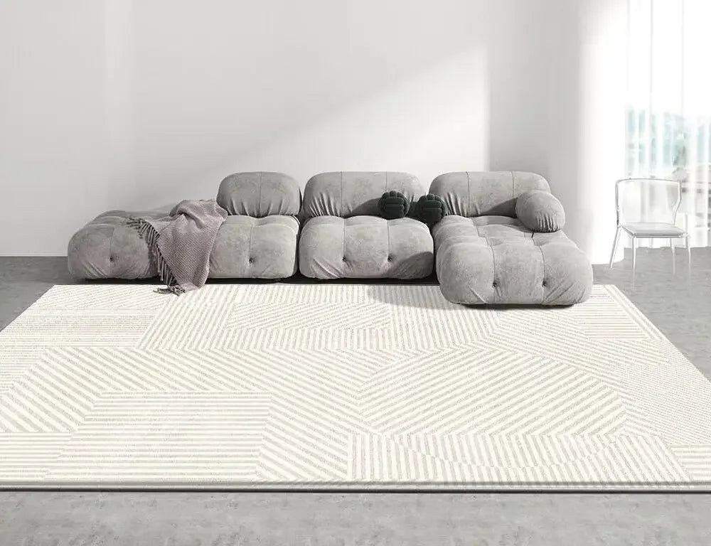 Tapis Minimaliste Blanc Beige Modèle 7