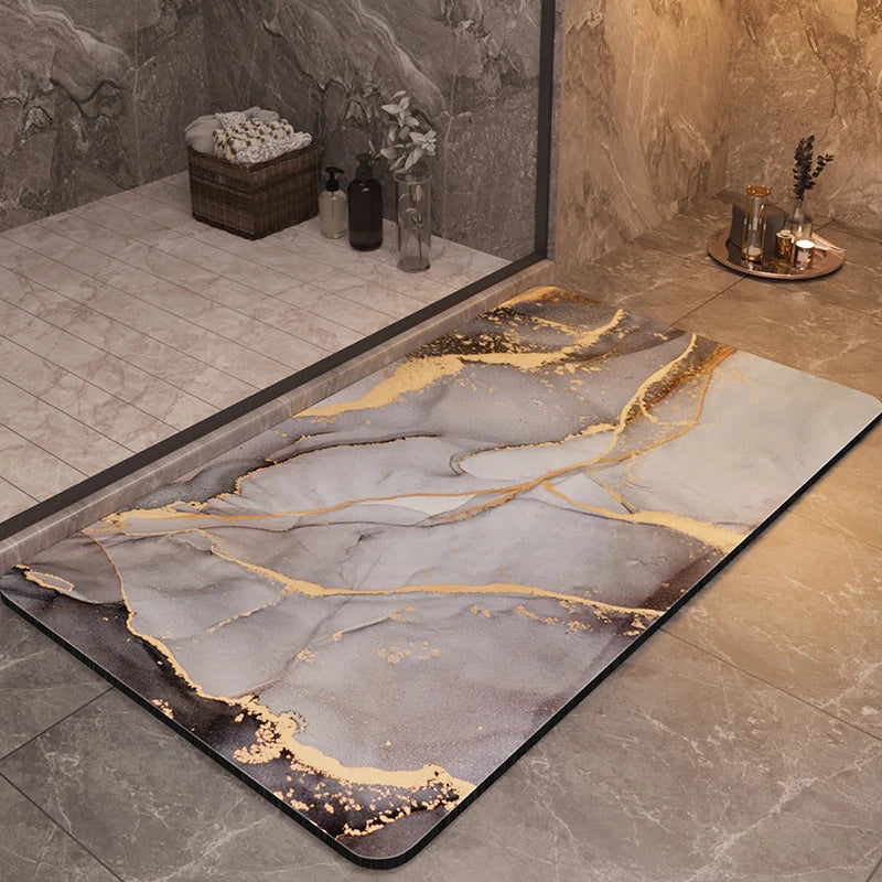 Tapis de Bain Terre de Diatomées - Marbre Gris Fumé et Or