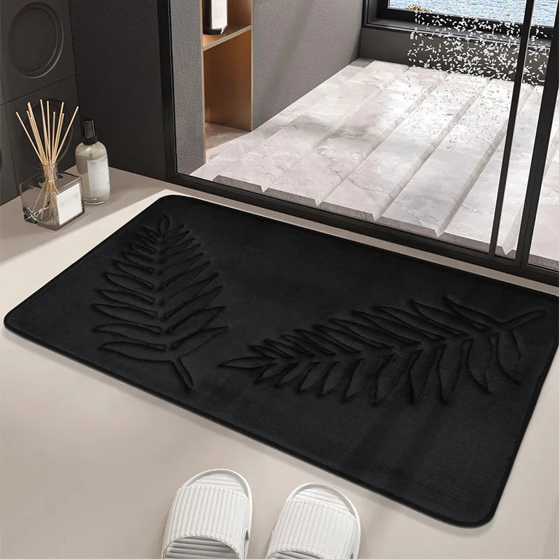 Polyester Soft Bathroom Mat with Embossed Leaves, Anti Slip and Absorbent Carpet, Suitable for Bathroom, Bedroom, Living Room