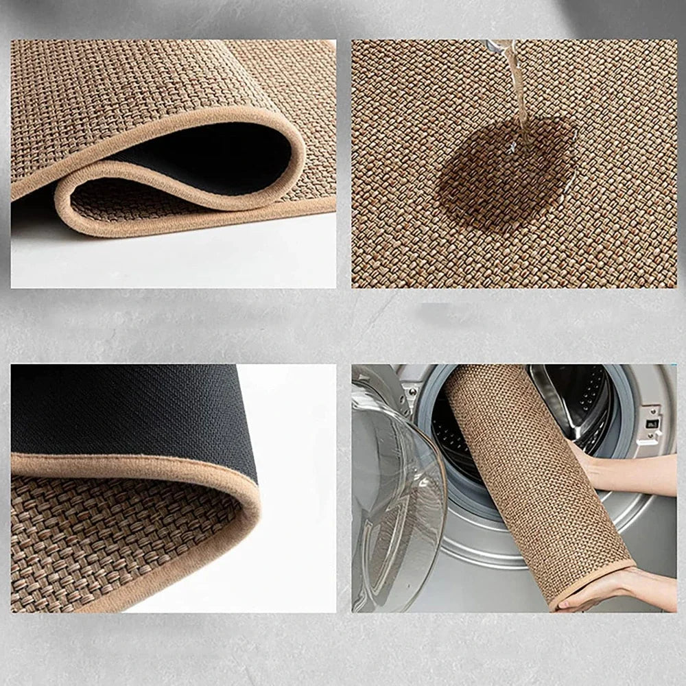 Tapis cuisine faux sisal tressé anti-dérapant luxe