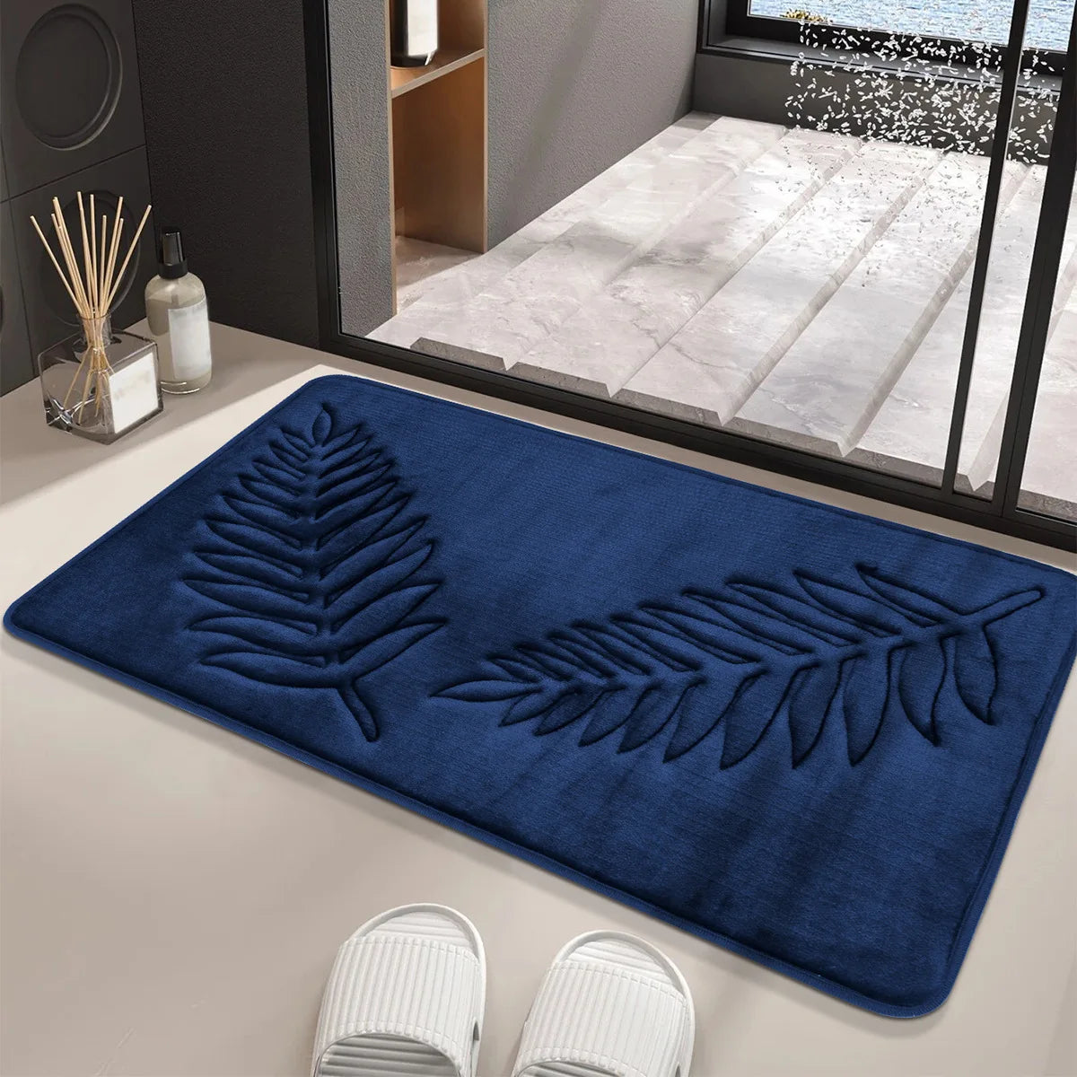 Polyester Soft Bathroom Mat with Embossed Leaves, Anti Slip and Absorbent Carpet, Suitable for Bathroom, Bedroom, Living Room