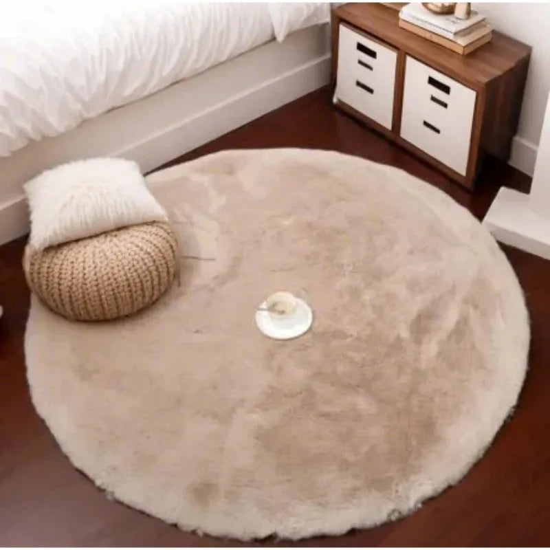 Tapis Rond Fourrure Noir