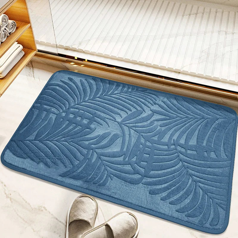 Polyester Soft Bathroom Mat with Embossed Leaves, Anti Slip and Absorbent Carpet, Suitable for Bathroom, Bedroom, Living Room