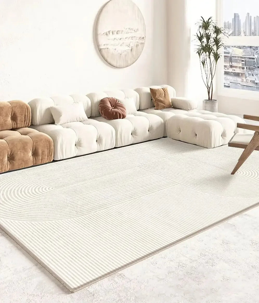 Tapis Minimaliste Blanc Beige Modèle 10