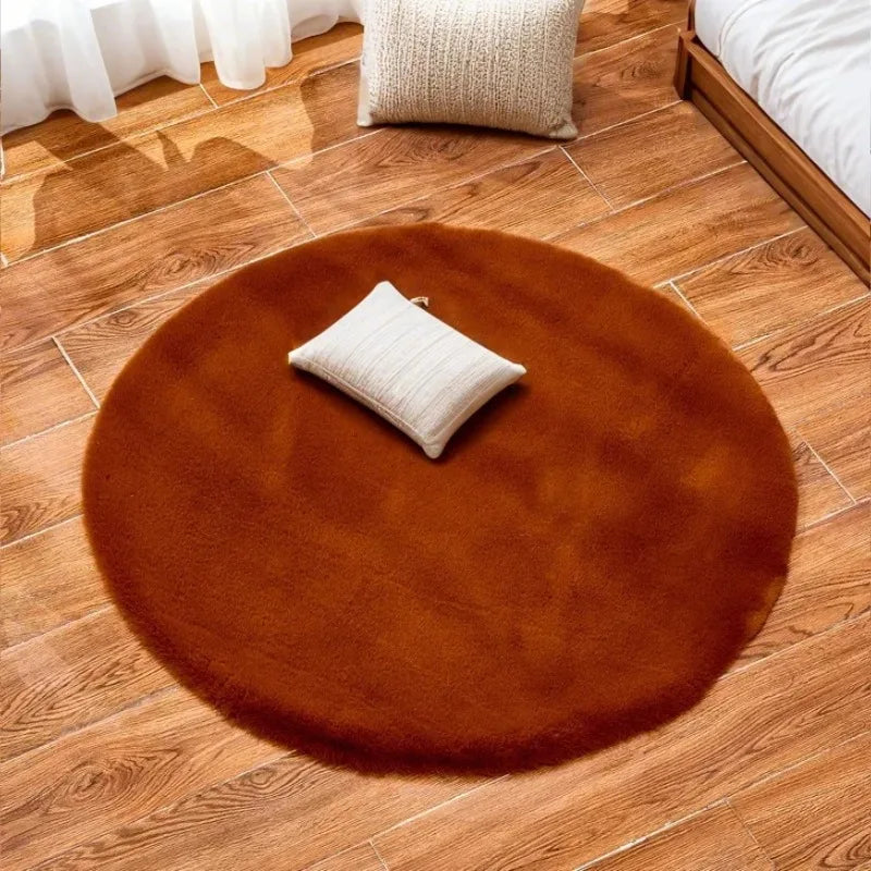 Tapis Rond Fourrure Gris Argenté