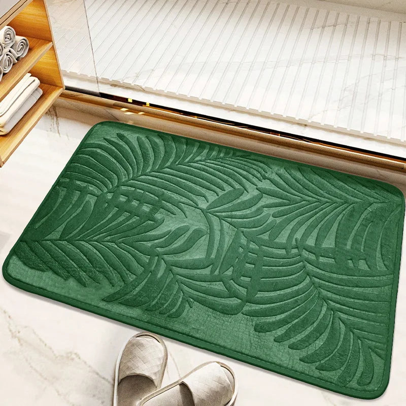 Polyester Soft Bathroom Mat with Embossed Leaves, Anti Slip and Absorbent Carpet, Suitable for Bathroom, Bedroom, Living Room