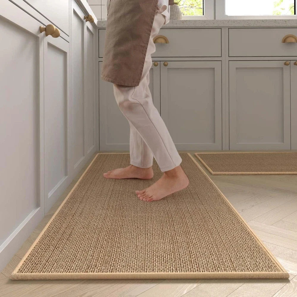 Tapis cuisine faux sisal tressé anti-dérapant luxe