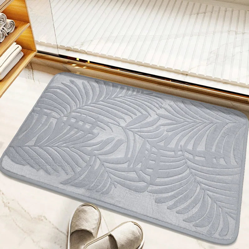 Polyester Soft Bathroom Mat with Embossed Leaves, Anti Slip and Absorbent Carpet, Suitable for Bathroom, Bedroom, Living Room