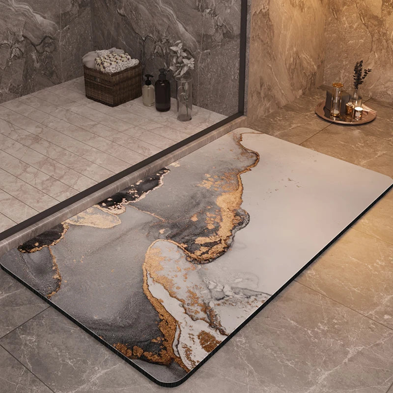 Tapis de Bain Terre de Diatomées - Marbre Gris Nuage et Or