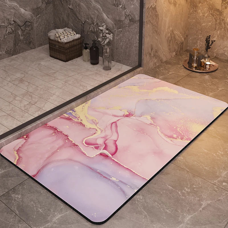 Tapis de Bain Terre de Diatomées - Marbre Rose Poudré et Or
