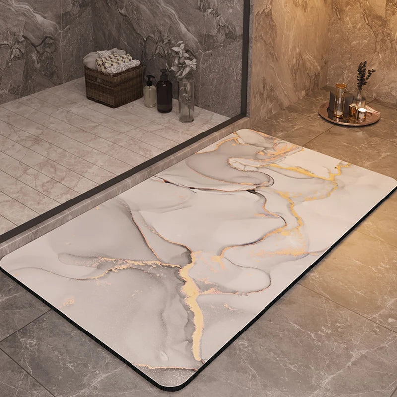 Tapis de Bain Terre de Diatomées - Marbre Blanc Ivoire et Or