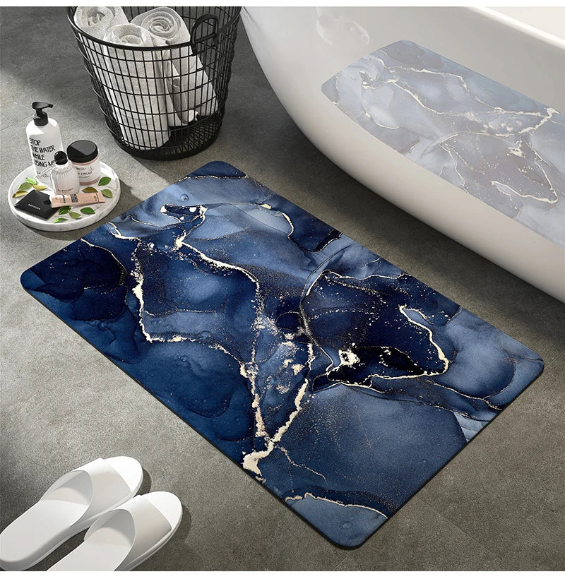 Tapis de Bain Terre de Diatomées - Marbre Bleu Nuit et Or