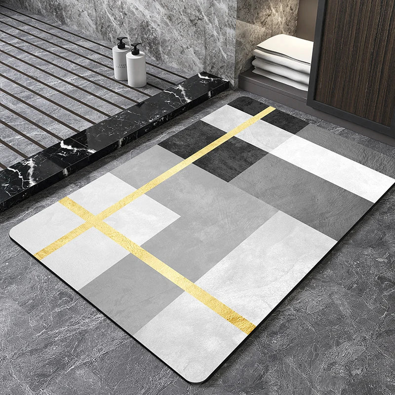 Nordic Geometric Diatomite Bath Mat Bathroom Super Absorbent Foot Mats Non Slip Quick Dry Toilet Shower Toilet Room Rugs Doormat