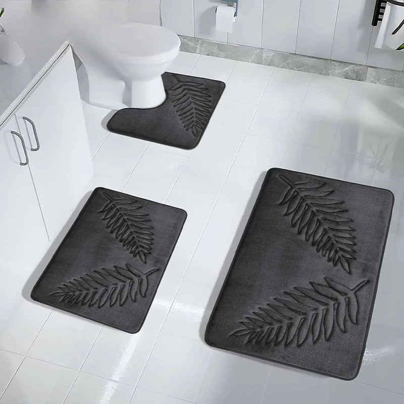 Polyester Soft Bathroom Mat with Embossed Leaves, Anti Slip and Absorbent Carpet, Suitable for Bathroom, Bedroom, Living Room