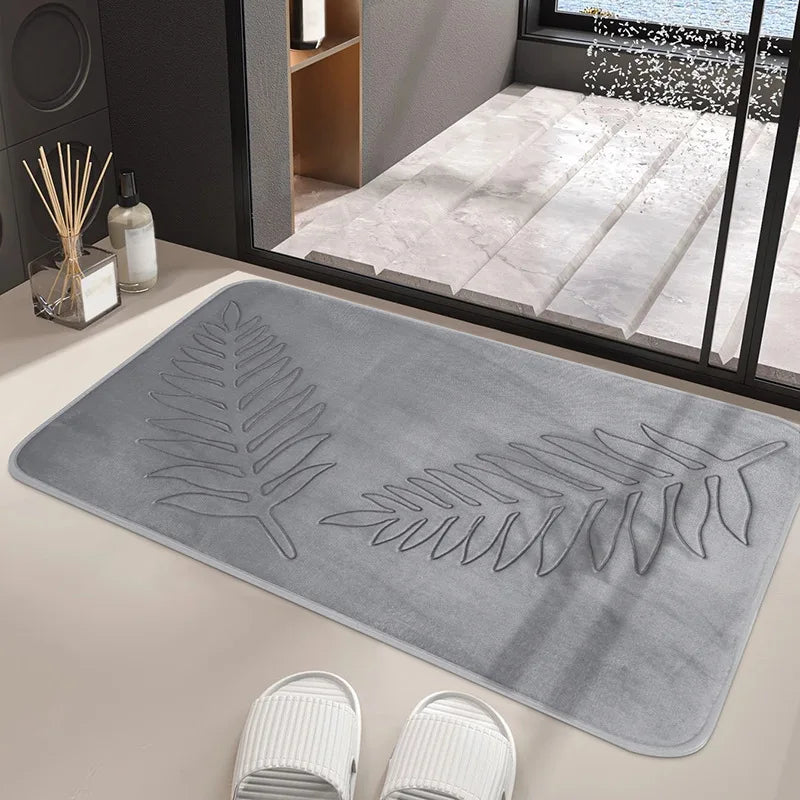 Polyester Soft Bathroom Mat with Embossed Leaves, Anti Slip and Absorbent Carpet, Suitable for Bathroom, Bedroom, Living Room