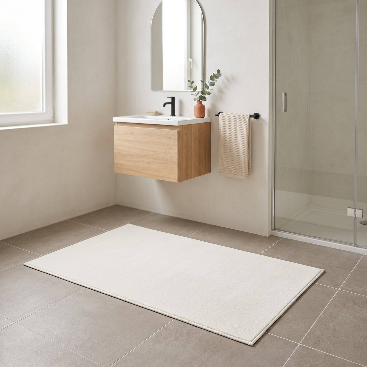 Tapis de Bain Antidérapant Absorbant Blanc en situation
