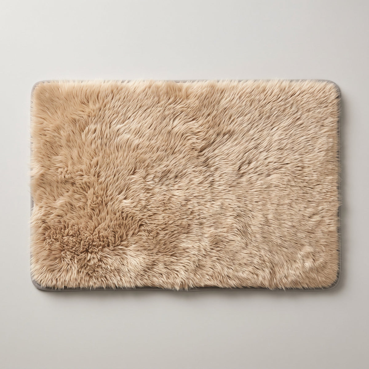 Tapis de Bain Fausse Fourrure Moelleux Beige vu du dessus