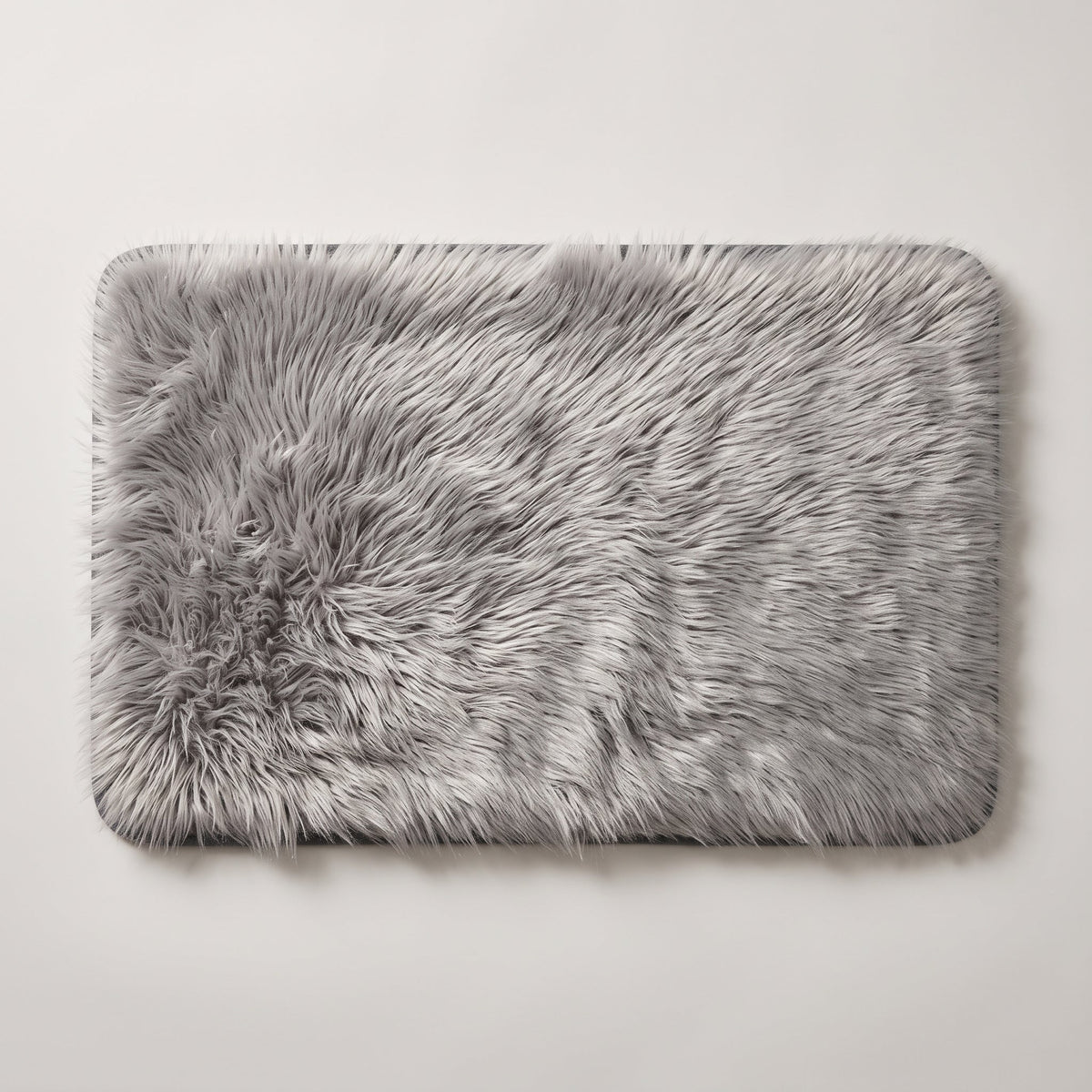 Tapis de Bain Fausse Fourrure Moelleux Gris vu du dessus