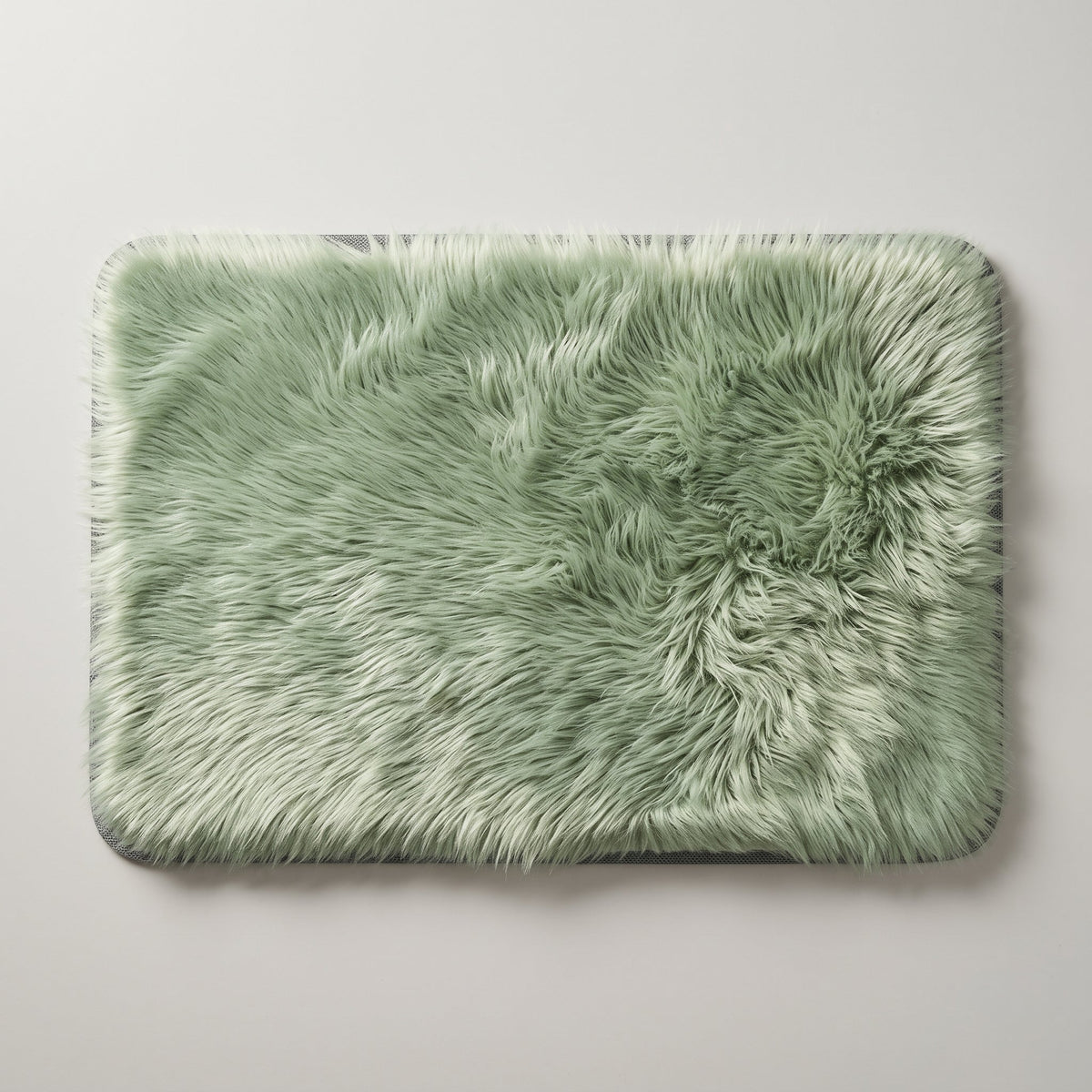 Tapis de Bain Fausse Fourrure Moelleux Vert vu du dessus