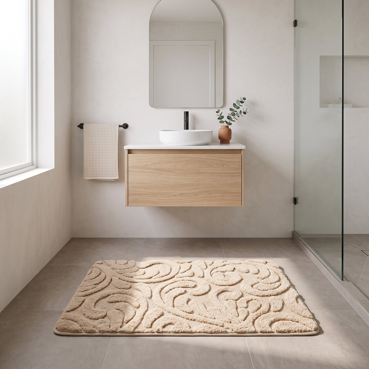 Tapis de Bain Feuillage Européen Arabesque en situation