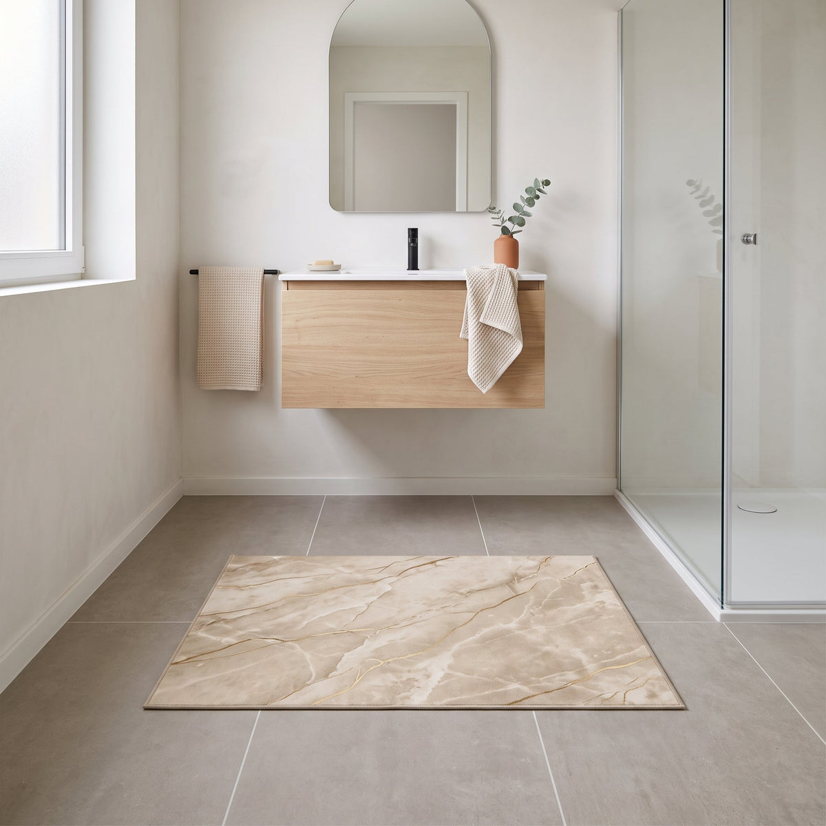 Tapis de Bain Marbre Nordique Beige Marbré en situation