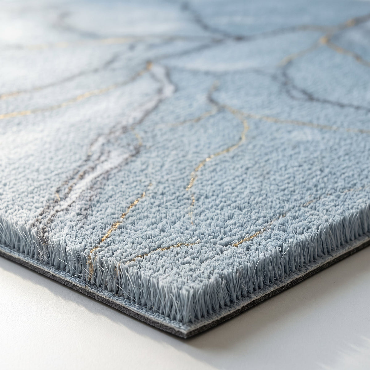 Gros plan sur le veinage du Tapis de Bain Marbre Nordique Bleu Émeraude