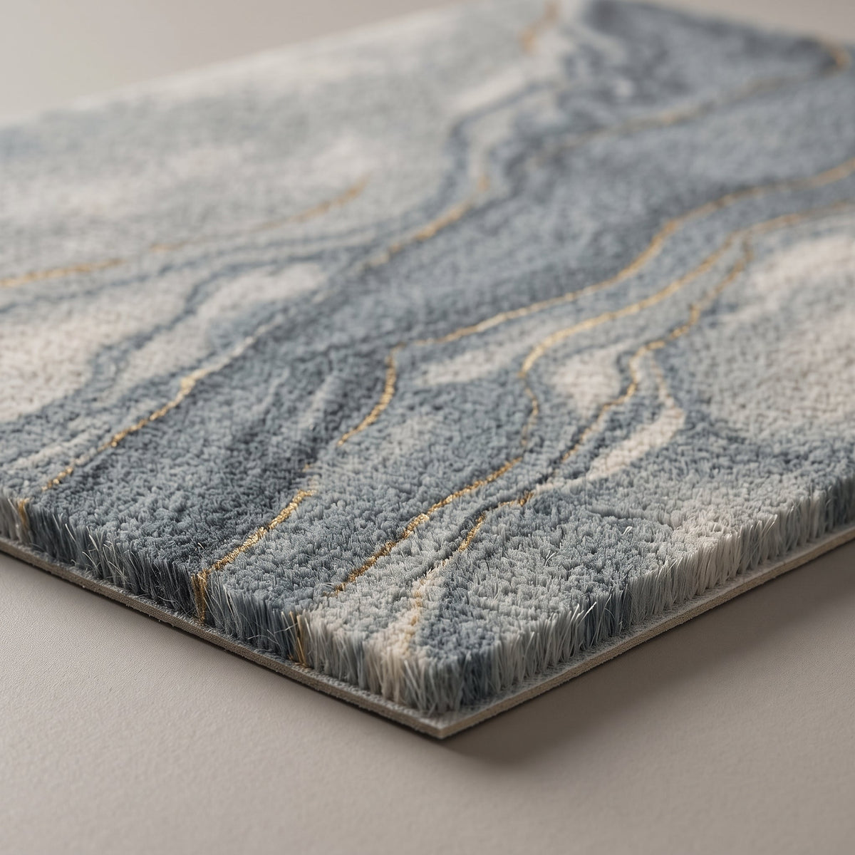 Gros plan sur le veinage du Tapis de Bain Marbre Nordique Bleu Gris