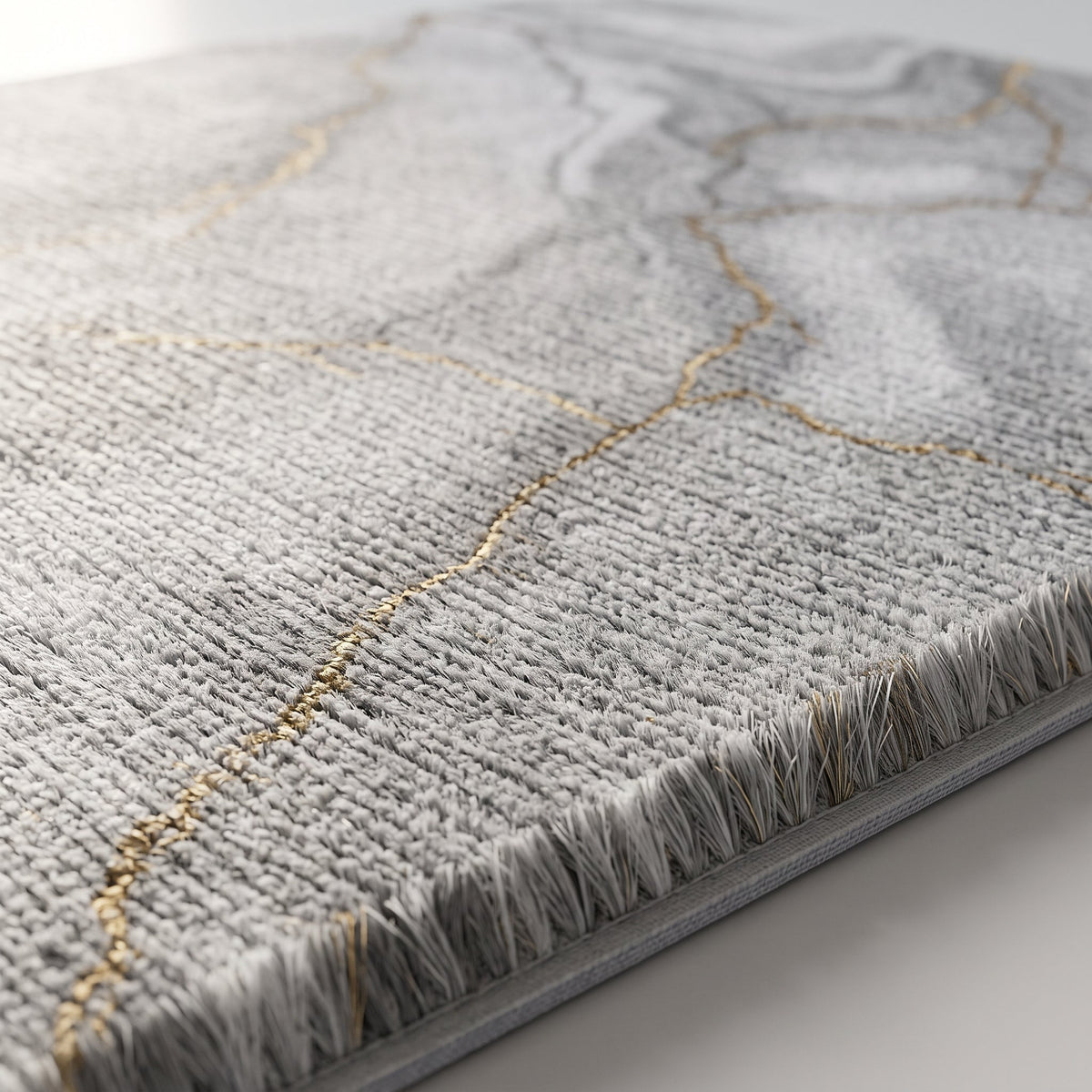 Gros plan sur le veinage du Tapis de Bain Marbre Nordique Gris Perle
