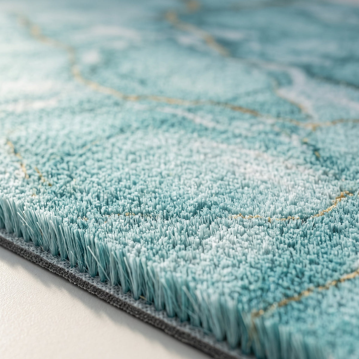 Gros plan sur le veinage du Tapis de Bain Marbre Nordique Turquoise