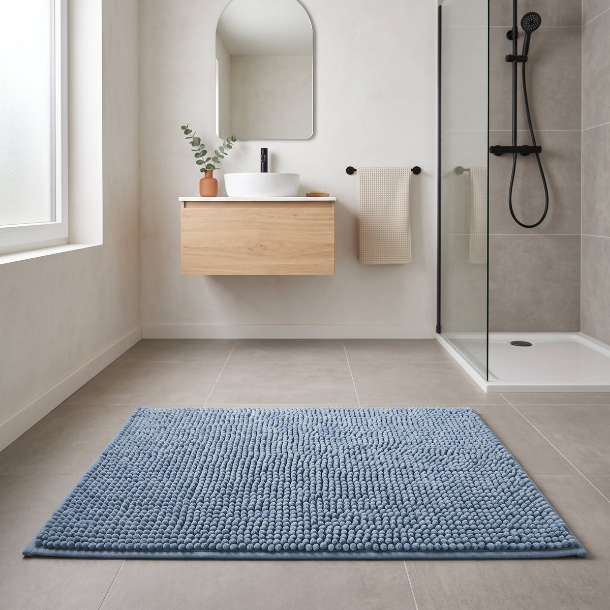 Tapis de Bain Microfibre Bleu en situation