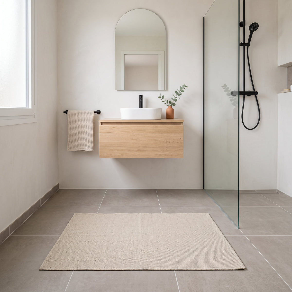 Tapis de Salle de Bain Lin Naturel Absorbant Doux en situation